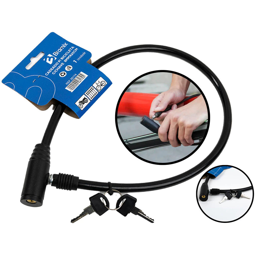 Cadeado Anti-Furto para Bicicleta 8mm x 65cm com Chave – Bramix