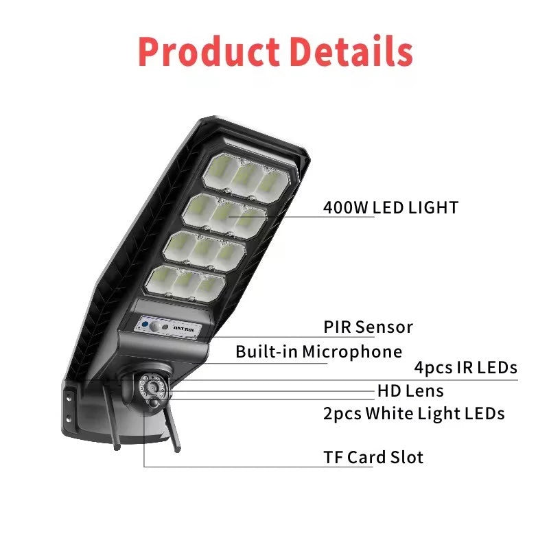 Câmera IP 5MP + Lâmpada LED Solar 400W com Sensor PIR – Knup LB-CA229