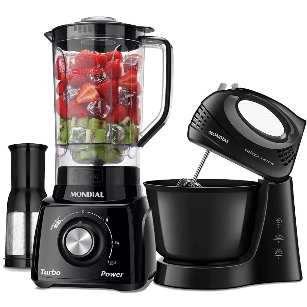 Kit Mondial: Liquidificador 550W Turbo L-99-FB + Batedeira 400W Prática B-44-B